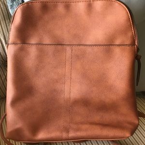 Camel-colored soft backpack purse